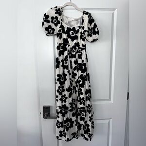 bohme Black & White Floral Puff Sleeve Maxi Dress